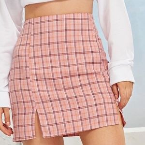 Pink Plaid Miniskirt